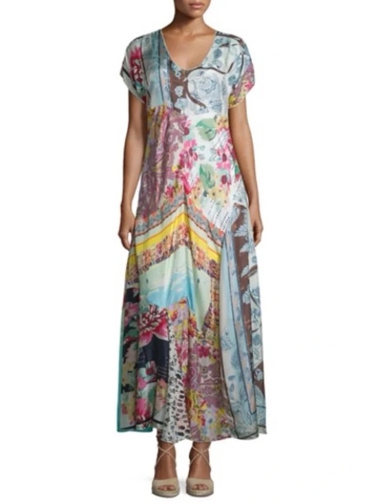 Johnny Was Dresses & Skirts - Johnny Was Silk Maxi Dress Tropic Georgette Pink Green Floral Paisley Shift 2X